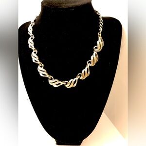 Vintage Coro Adjustable Choker Collar Necklace Silvertone Swirl